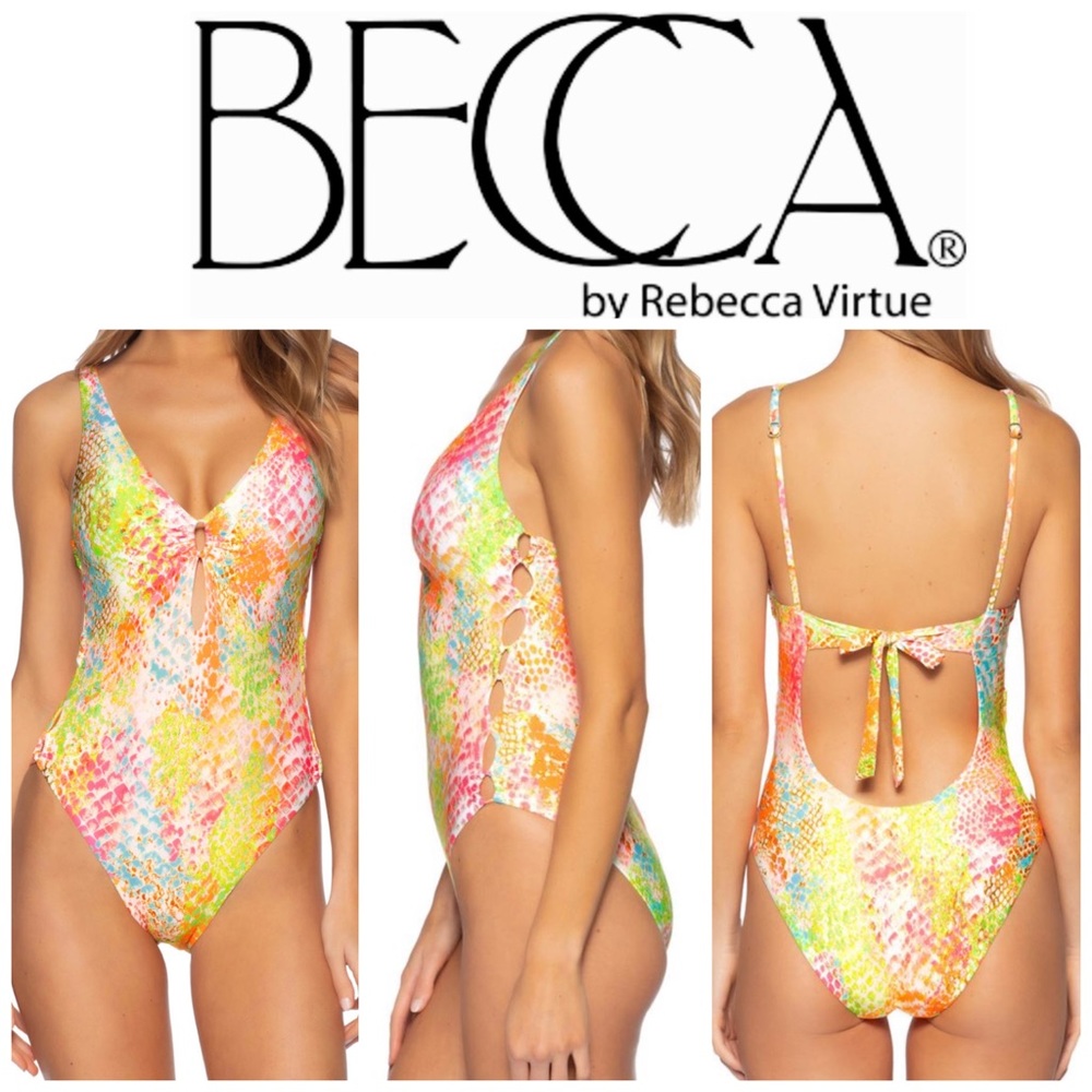 NEW BECCA Jada Neon Snakeskin Print One Piece Swimsuit